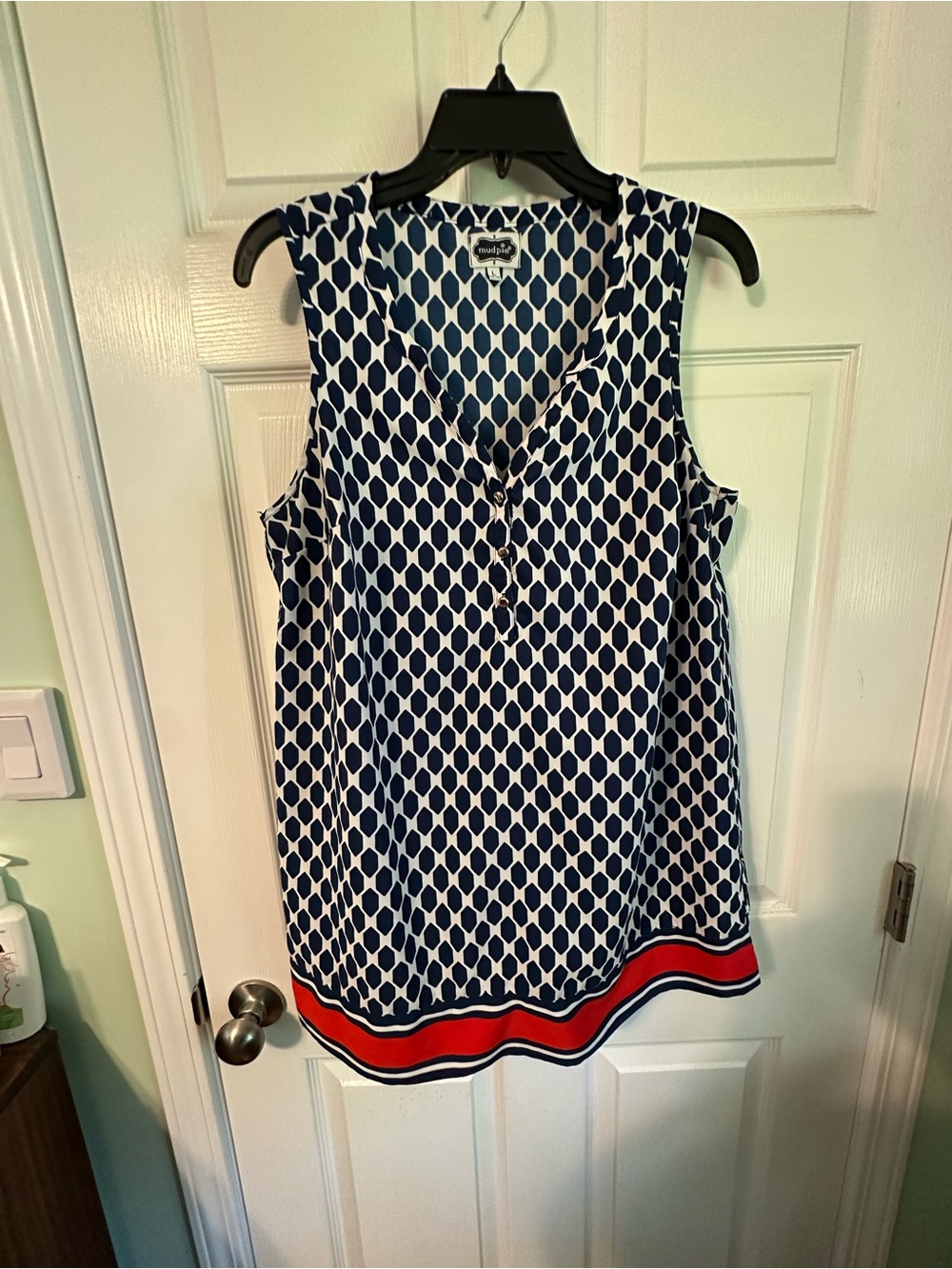 Mud Pie Navy and Red Geometric Sleeveless Tank Top